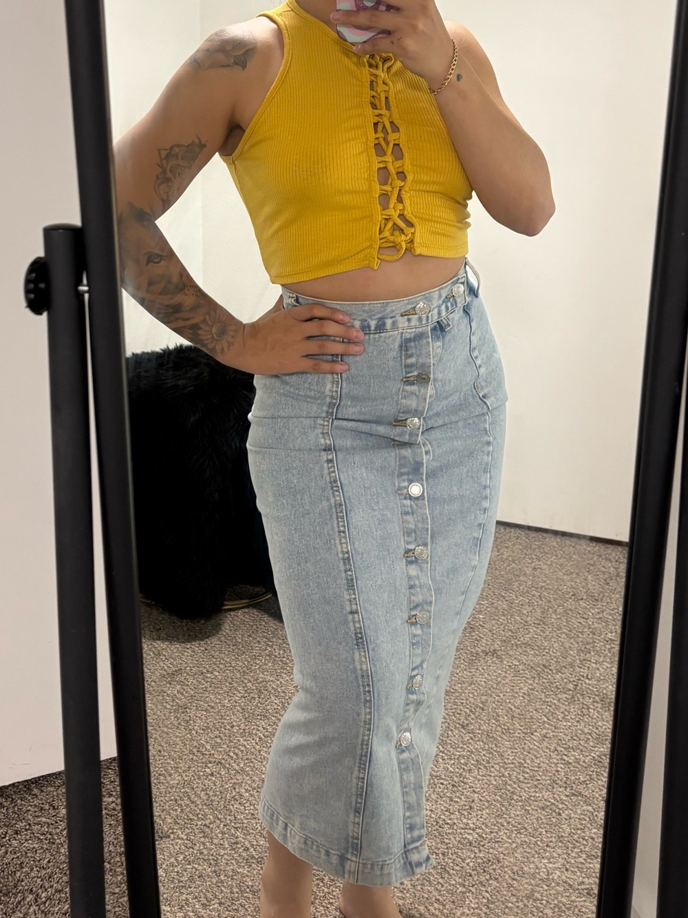 XS denim long skirt